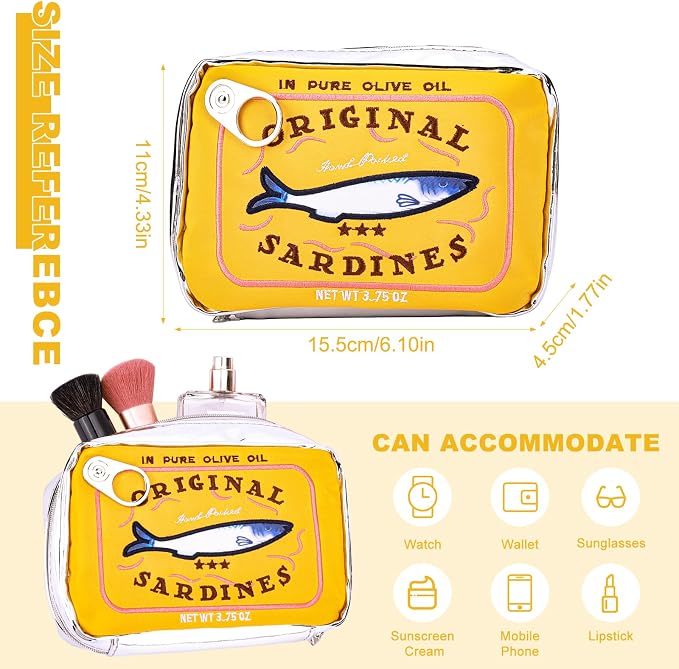 Canned Sardines Makeup Bag, Canned Sardines Style Toiletry Bag Cute Travel Bag Creative Cute Makeup Bag Aesthetic Toiletry Bag for Women