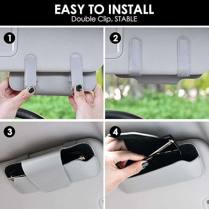 Sunglass Holder for Car Visor, Car Sunglasses Holder Leather, Eyeglasses Holder Glasses Storage Case Visor Accessories