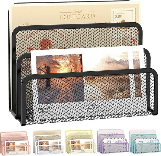 SUPEASY Mail Organizer for Desk, Mesh Metal Mail Holder Countertop with 3-Slot, Letter Sorter File Holder, Office Envelope Organizer for Mails (Black)