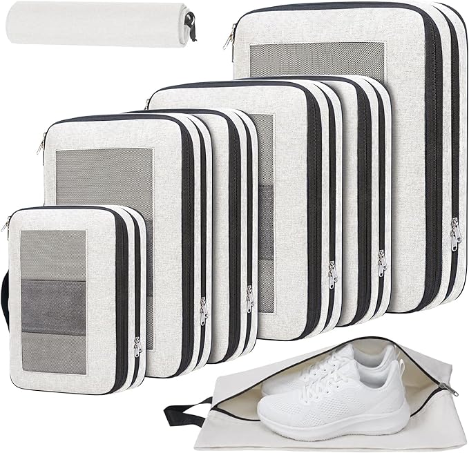 Compression Packing Cubes for Travel, Lightweight Vacation Travel Essentials, Travel Accessories for Suitcase Organizer Bags Set, Durable Luggage Organizer