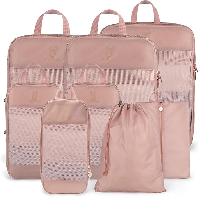 Compression Packing Cubes for Travel, Bunnychill Portable Zipper Packing Cube for Cloting, Expandable Space Saver Storage Luggage Organizer Bags for Suitcases