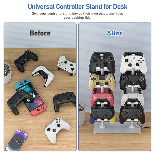 MANMUVIMO Controller Holder for 16 Xbox PS5 PS4 Gaming Controller, Video Game Controller Holder Headphone Stand for Desk, Gamer Gifts for Men, Gaming Room Accessories Maximum Organizer (White)