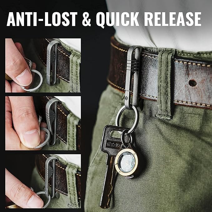 KeyUnity KM03 Titanium Keychain Clip Belt Loop Key Holder with Removable Key Ring for Duty Belt
