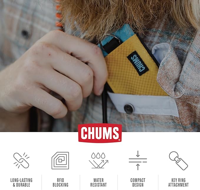 Chums Surfshorts Wallet - Lightweight Slim Wallet with RFID Blocking Card & Clear ID Window - Zippered, Water Resistant w/Key Ring