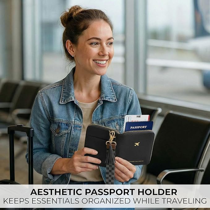 Beautiful Passport Holder for Travel with Wristlet Strap - All-in-One Wallet for Women with Card Slots and Tassel Keychain - Perfect RFID Blocking Case to Keep Your Travel Documents Organized & Safe