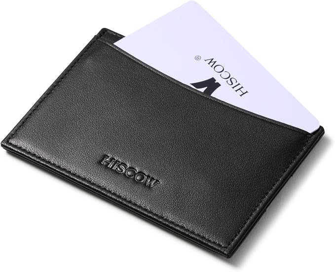 Leather Thin Card Holder, Slim ID Case Small Credit Card Wallet for Men & Women (Black)