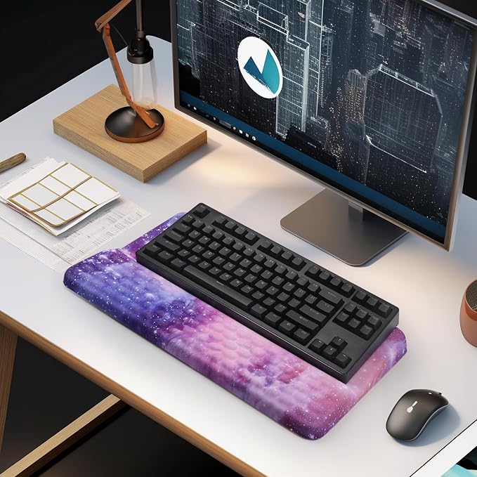 Ergonomic Keyboard Stand with Wrist Rest, Computer Wrist Support Pad, Tilted Keyboard Riser Holder Lift Tray with Wrist Pad, Easy Typing, Comfy Soft Memory Foam Desk Cushion for Office