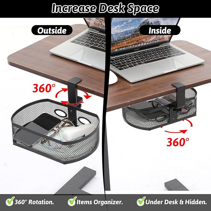 Under Desk Storage Drawer Organizer, Clamp on Under Table Shelf Hanging Desk Mount Tray Attachable Drawer Basket for Home Office Desktop Clutter Management Space Saving
