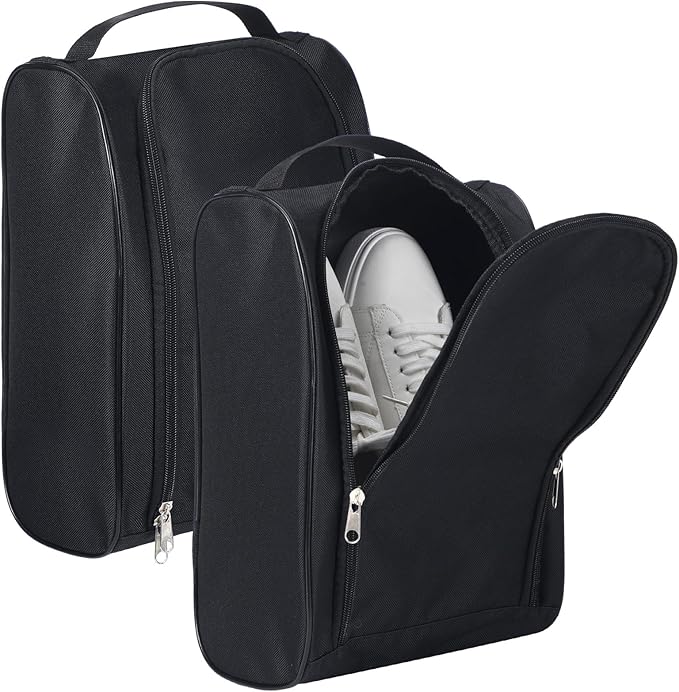 2 Pcs Smell Proof Shoe Bags for Travel Cleat Bags for Sports Double Layer Cleat Bag Foldable Waterproof Travel Organizer with Handle Zipper Golf Soccer Pouch for Multiple Shoes