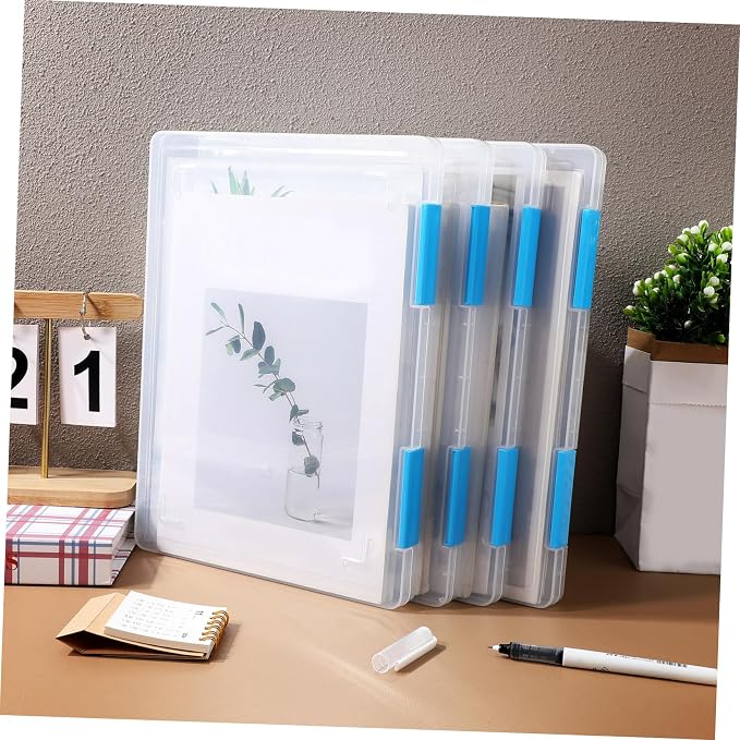 4pcs Clear File Boxes with Lids Transparent Plastic Document Organizer Stackable Desktop Storage Case for Office and Student Paper Management