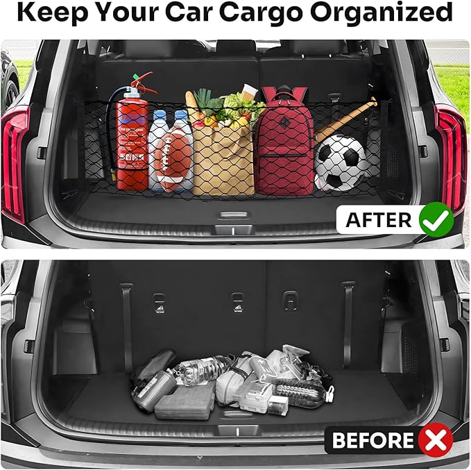 Canvcle Trunk Cargo Net for 2020-2026 Kia Telluride Accessories Envelope Style Mesh Trunk Net Organizer and Storage Stretchable Adjustable Elastic Nylon Rear Cargo Netting with Hooks