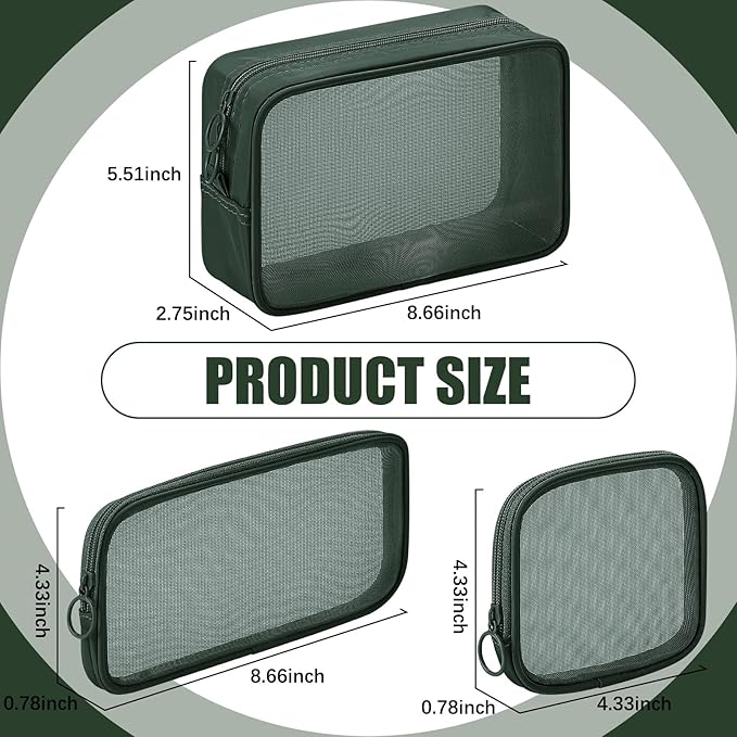 Weewooday 4 Pcs Mesh Makeup Bag Mesh Cosmetic Bag Travel Toiletry Pouch with Zipper Mini Makeup Cosmetic Purse for Daily Accessory(Small, Large, Medium,Olive Green)