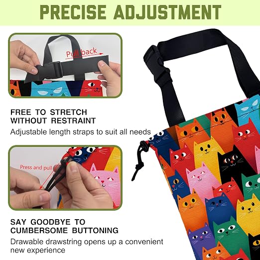 Car Trash Bag Abstract Colorful Cartoon Cats Hanging Drawstring Car Organizer and Storage Bag with Adjustable Buckle Canvas Garbage Bin for Back Seat or Hanging Headrest Road Trip Essentials