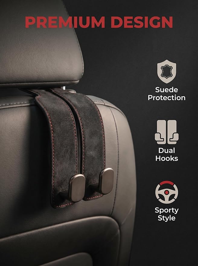Car Purse Hooks, Universal Headrest Hooks for Bags, 4 Pack | Keeps bags off floors | Helps stop spills | Fits most headrests | For purses, groceries, backpacks