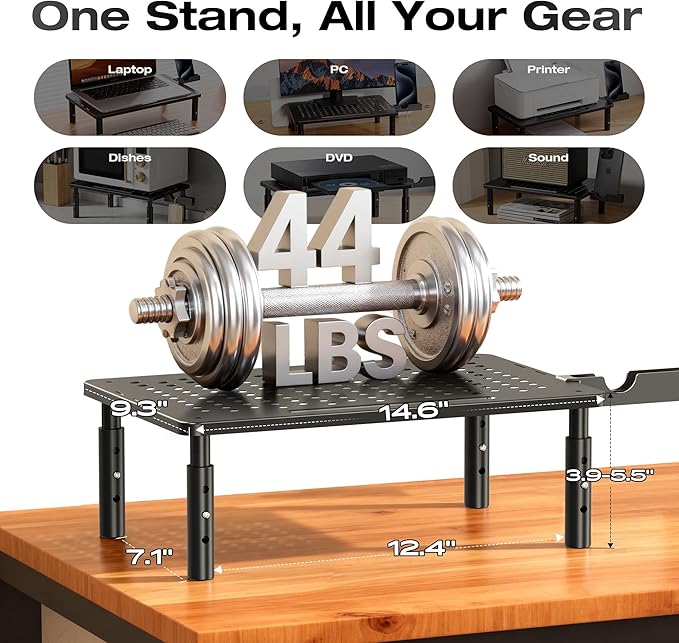 Computer Monitor Stand Riser for Desk, 3 Height Adjustable PC Laptop TV Desktop Monitor Stand Shelf, Metal Printer Table with Phone Holder, Stand Riser for Desk, Office Desk Organizers and Accessories, 2 Pack