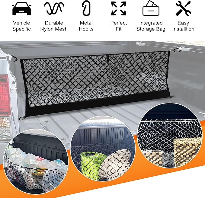 Envelope Style Truck Bed Cargo Net Compatible with Toyota Tundra 2007-2024 2025,Highly Elastic Truck Cargo Net for Tundra Accessories, Upgraded Storage Bag & Heavy Duty Carabiners