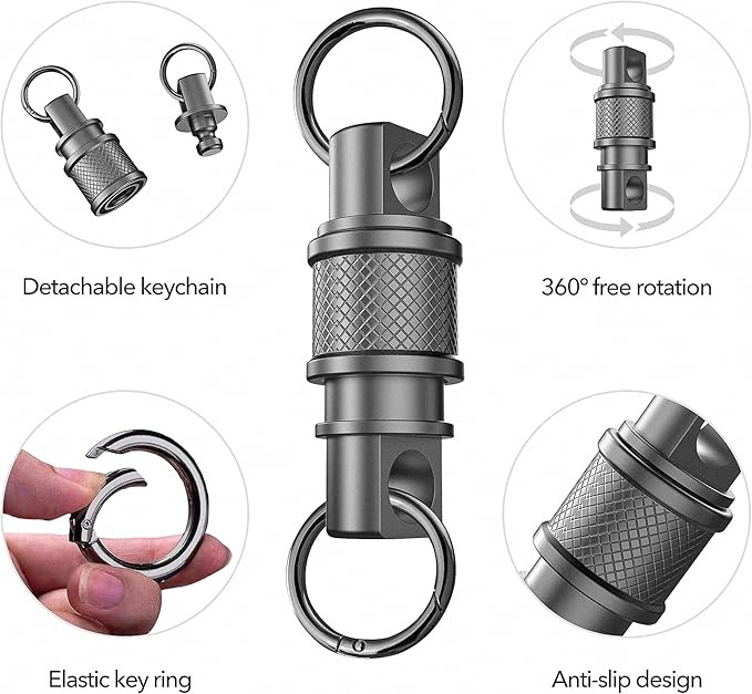 Quick Release Keychain with Detachable Key Rings-Heavy Duty Retractable Key Chain Clip for Men&Wome