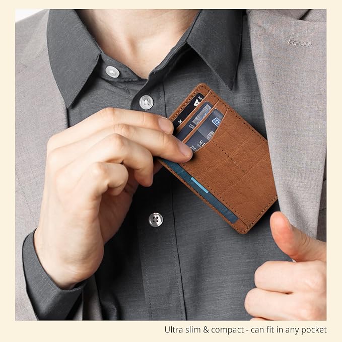 Oak Leathers Leather Slim Minimalist Wallet for Men & Women RFID Front Pocket Leather Card Holder Wallets (Dark Cognac)