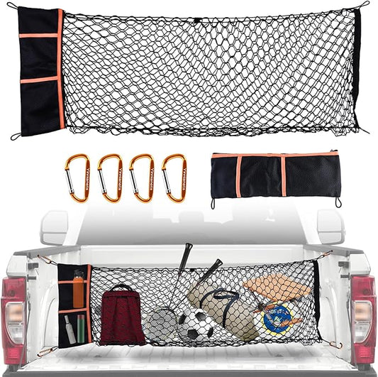 Envelope Style Truck Bed Cargo Net Compatible with 2013-2024 Chevy Silverado 1500 & GMC Sierra 1500,Highly Elastic Truck Cargo Net for Silverado and Sierra 1500 Accessories (Upgraded Storage Bag)