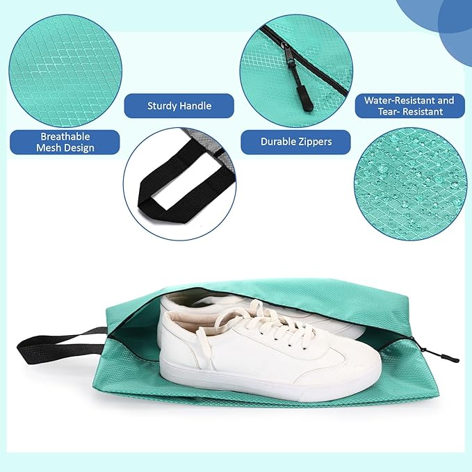 6 Pcs Travel Shoe Bags with Zipper Nylon Portable Waterproof Suitcase Shoe Organizer Packing for Golf(L,Blue)