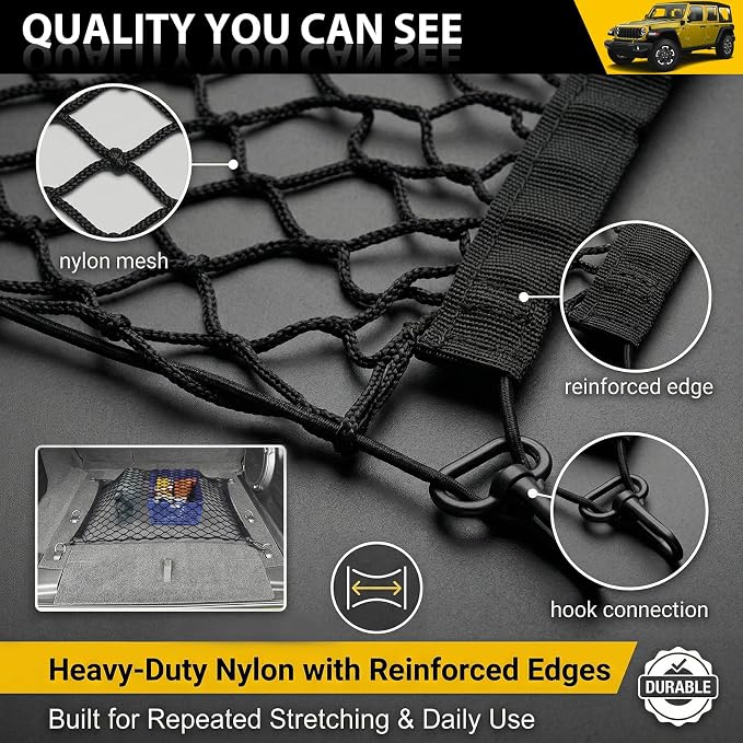 Trunk Cargo Net for 2019-2025 Jeep Wrangler JL 4XE 4 Door Trunk Organizer Net Anti-Slip Rear Mesh Cargo Netting for 19-25 Wrangler JL JLU 4XE SUV Accessories