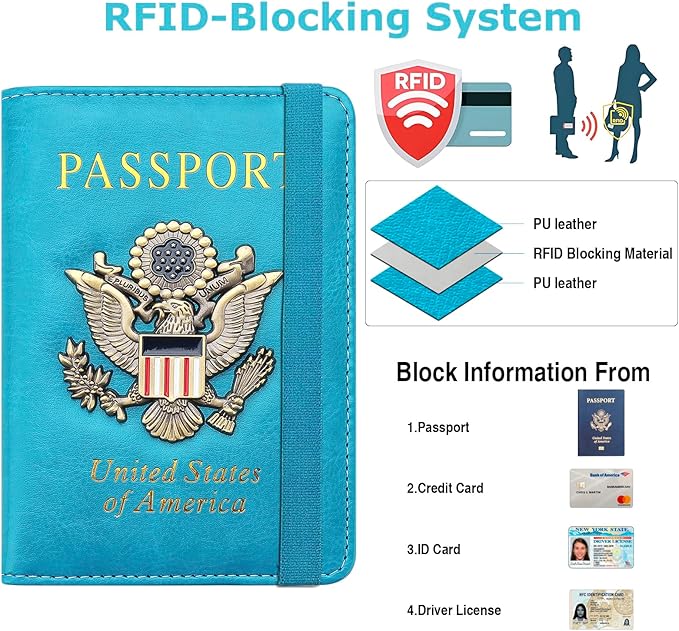 Premium Passport Holder for Travel, RFID Blocking Passport Cover Slim, Durable & Travel-Friendly, Passport Wallet Keep Your Documents Safe & Organized (Sky Blue)