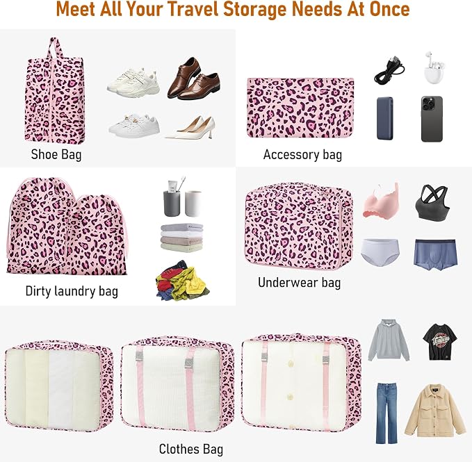 Packing Cubes for Travel - 8 Set Luggage Organizer Bags for Family, Mesh Breathable Packing Cubes for Suitcases Durable Travel Essentials Bags Set