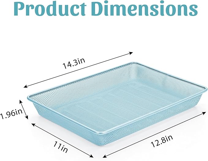 Office Metal Mesh Basket for Desk, Single Paper Tray Organizer, Turn in Trays Classroom, Flat Mail Letter Storage Basket for Office Home Drawers School (1, Blue)