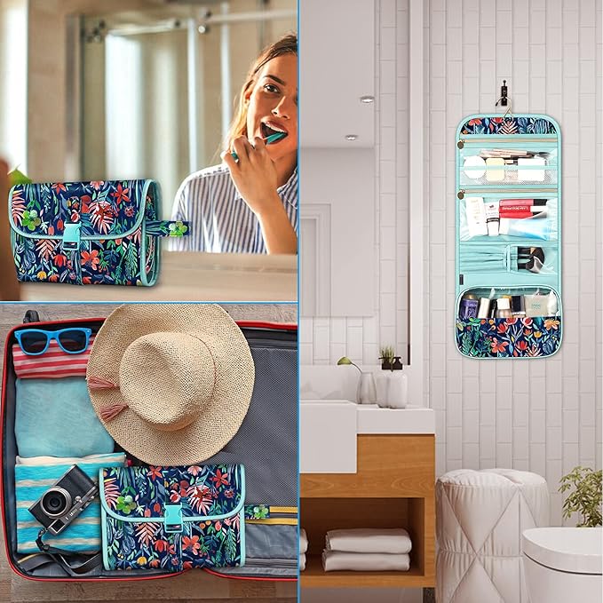Fintie Portable Toiletry Cosmetic Travel Bag, Large Water Resistant Hanging Makeup Organizer Storage Pouch Case for Women Girls (Jungle Night)