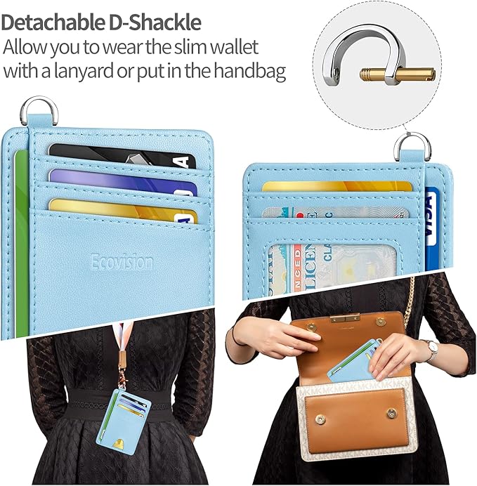 EcoVision Slim Minimalist Front Pocket Wallet, RFID Blocking Credit Card Holder Wallet with Detachable D-Shackle for Men Women
