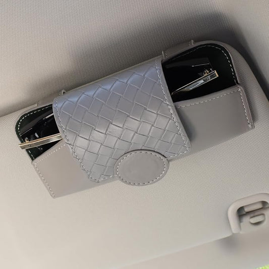 KINIVA Sunglasses Holder for Car Visor Leather Glasses Case with Clips for Car Visor Automotive Interior Visor Accessories Apply to All Car Models (10 Grey)