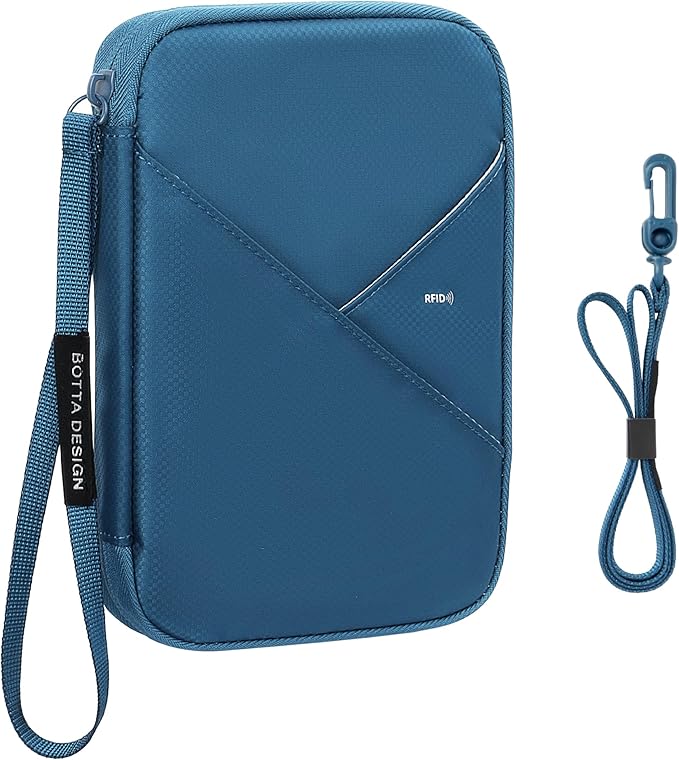 Veki Passport Holder for Travel Women Family, Passport Wallet Bag, RFID Travel Document Organizer, Waterproof Passport Holder for Men, Portable Case for Cards, Cash, Tickets, ID (Navy Blue, M)