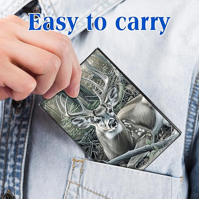 RFID Blocking Credit Card Holder - Slim Metal Wallet for Women & Men,Deer Hunter Tree Design Stainless Steel Business Card Case,Compact Pocket Organizer for Travel & Daily Use