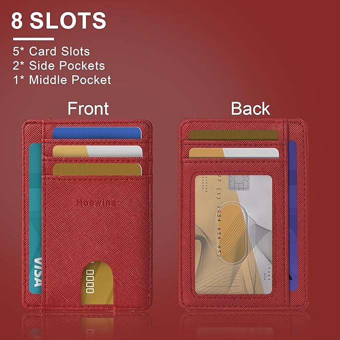 Hoewina Slim Wallet for Men, Credit Card Holder Wallet, Minimalist Design - RFID Blocking Front Pocket Leather Thin Wallet for Men and Women（Cross Cherry Red）