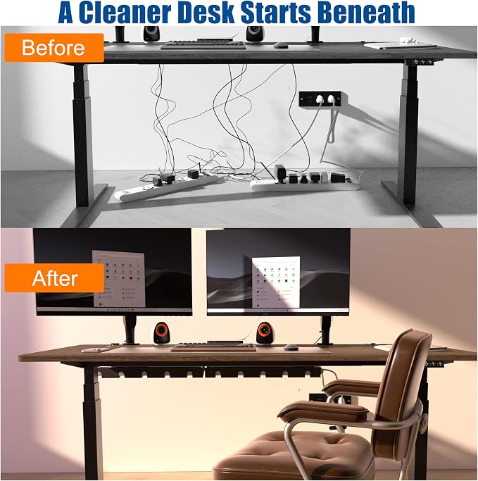 2 Pack 17" Under Desk Cable Management Tray, Metal Wire Management Standing Desk Cord Organizer Power Strip Holder with Cable Ties and Clips for Home Office, Black