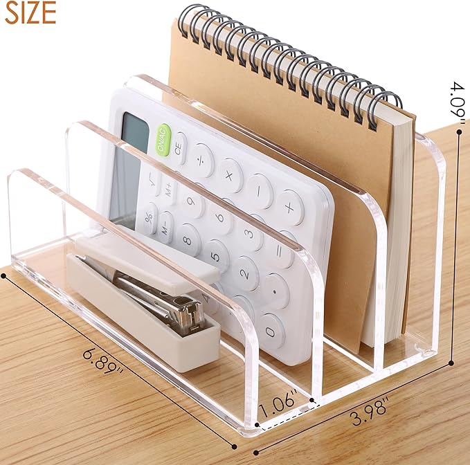 SANRUI 3 Compartments Mail Organizer Letter Holder for Desk ,Vertical Letter Holder,File Sorter Acrylic Desk Organizer Office Supplies,Clear