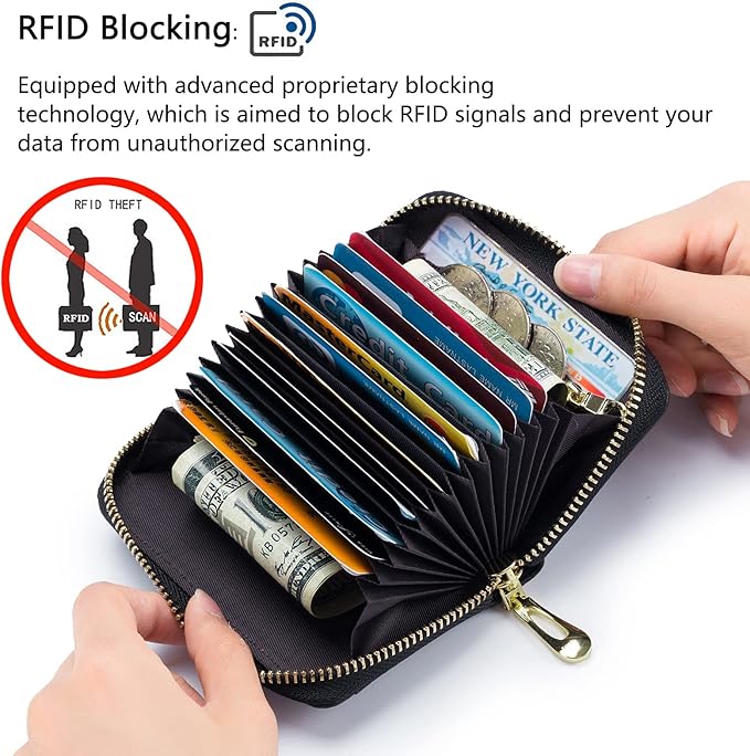 imeetu Rfid Credit Card Holder,Genuine Leather Businese Card Case,Rfid Blocking Wallet for Women & Men