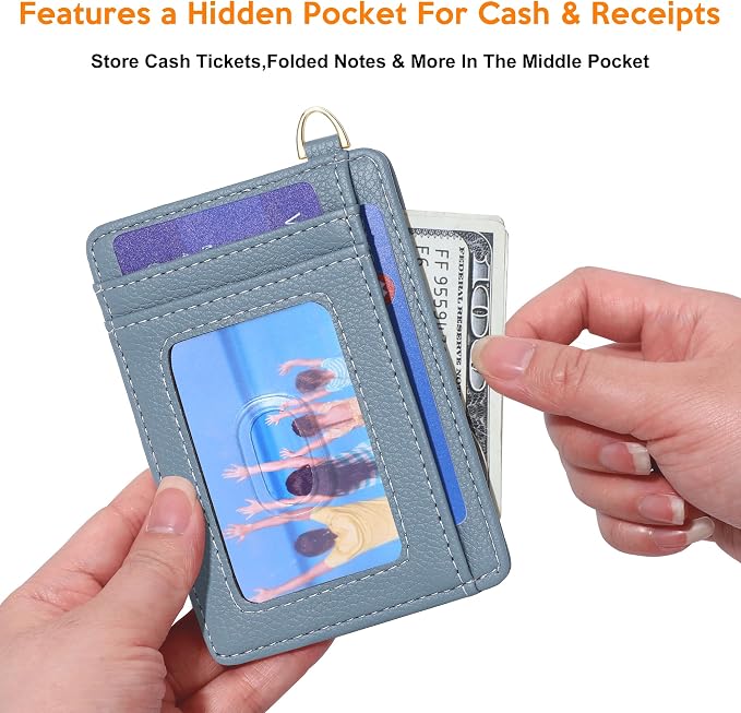 Badiya Credit Card Holder Slim Minimalist Wallet, Front Pocket Purse RFID Blocking Wallet Compact Card Case with ID Window for Women & Men