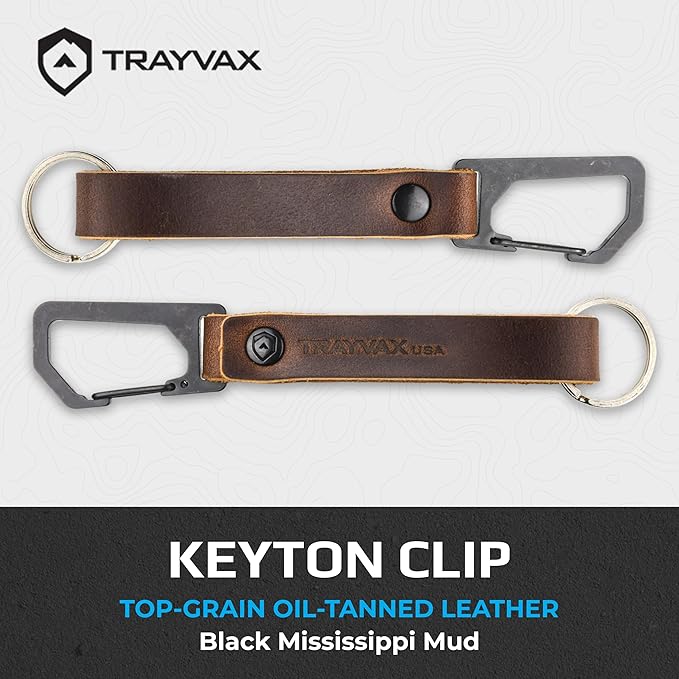 Trayvax Keyton Leather Keychain, Quick Release Carabiner Clip Key Chain for Men and Women, Stainless Steel