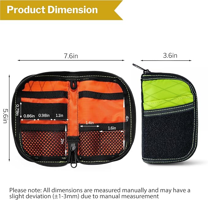 VIPERADE VE10 EDC Pouch Small Pocket Tool Pouch with 10 Compartments, Men's Pocket Organizer for Multitools, EDC Organizer with Patches Area for DIY (X-pac Green)