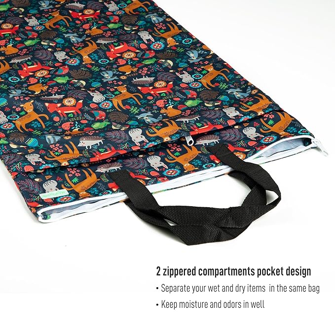 wegreeco Reusable Hanging Wet Dry Cloth Diaper Bag (Animal)