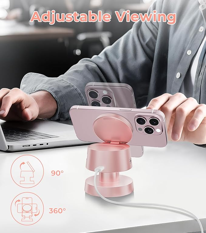 4-in-1 Magnetic Wireless Charging Station for iPhone 17/16/15/14 Pro Max, with Night Lamp and 20W Adapter Wireless Charging Station Fast Charging for Apple Watch, Earphones & Multiple Devices