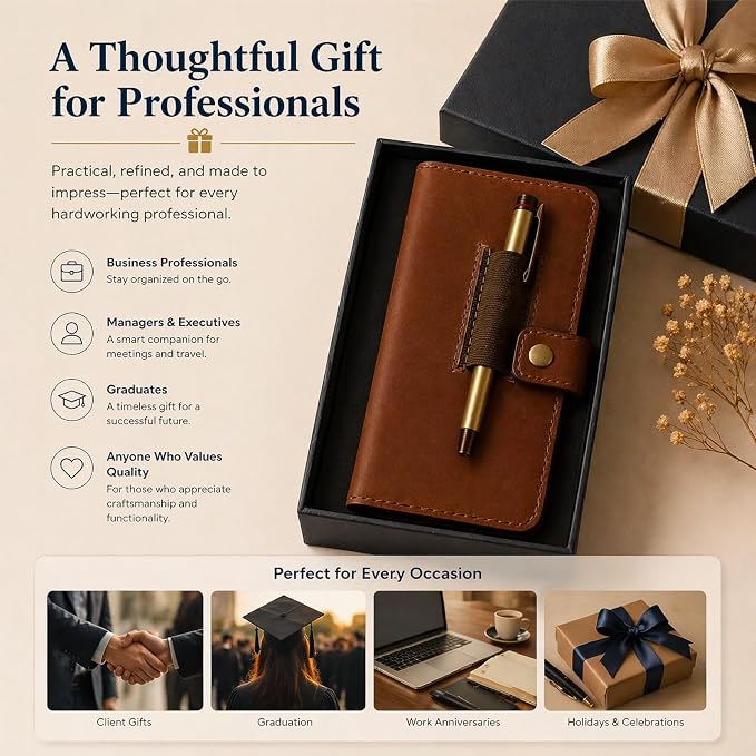 Genuine Tan Leather Checkbook Cover - Handmade Check Holder with Divider & ID Window, Slim Organizer Wallet for Business, Travel & Everyday Use, 3.5 x 7 inch