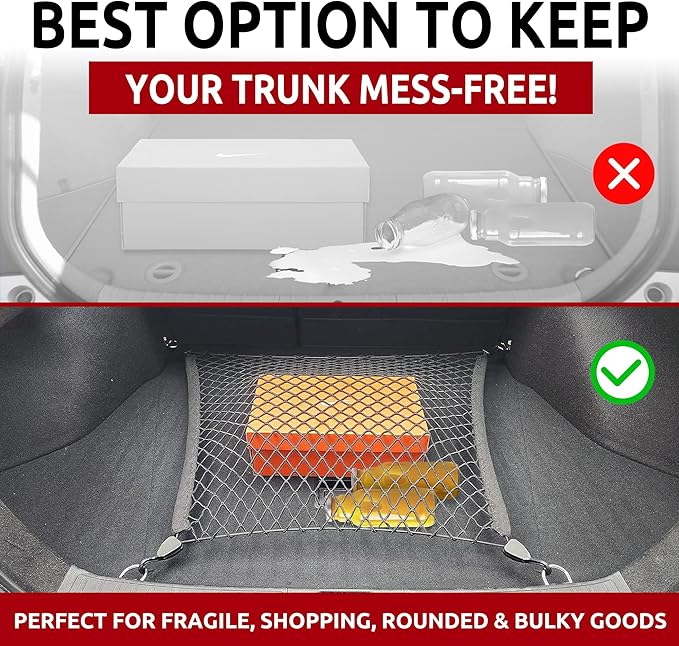 Floor Style Automotive Elastic Trunk Mesh Cargo Net for Toyota Prius 2023-2025 - Premium Trunk Organizer and Storage - Luggage Net for Sedan - Best Car Organizer for Toyota Prius (XW60)