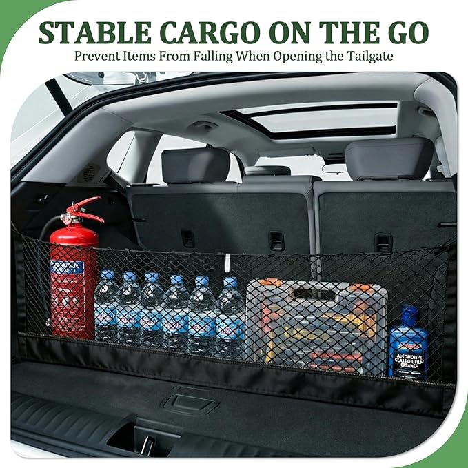 3-Layer Cargo Net for Jeep Grand Cherokee L (3Row) 2021-2026, Zipper Bag Trunk Net for SUV, Heavy Duty Oxford Cargo Organizer Storage Nets with Carabiners