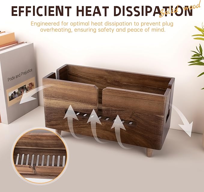 Large Cable Management Box - Organizer for Electrical Cords and Power Strips - Conceal Desk and Floor Cables - Storage Solution for Cord Hider and Organization (Brown Wood)