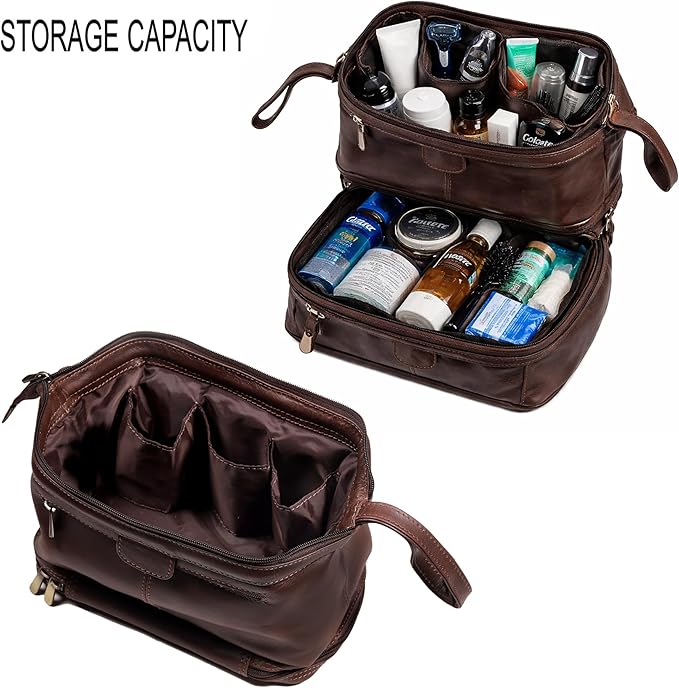 cuero Genuine Buffalo Leather Unisex Toiletry Bag Travel Leather Dopp Kit Made With High Class Buffalo Leather