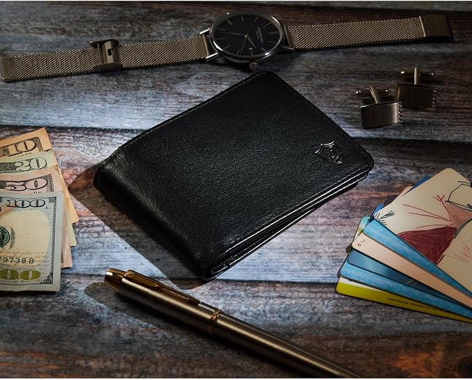 Cochoa Wallet for Men Bifold Leather RFID Blocking High Capacity Slim Card Case with 2 ID Window for Gift (Nappa, Black)