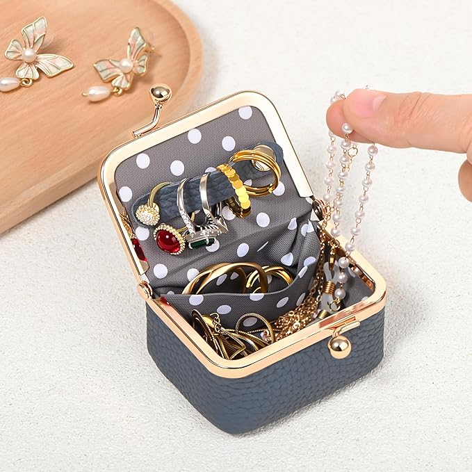 Zivyes Mini Jewelry Box Travel Small Coin Purse Organizer Case Genuine Leather Tiny Size (B-blue)