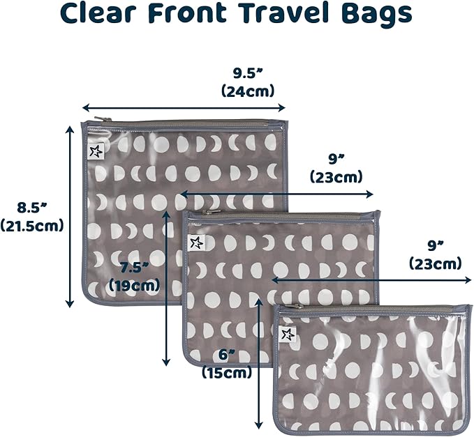 Tiny Twinkle Diaper Bag Organizing Pouches|3 Pack Mess-Proof Clear Front Travel Organizer Bags&TSA Approved Toiletry Bag Set for Baby and Mom Essentials